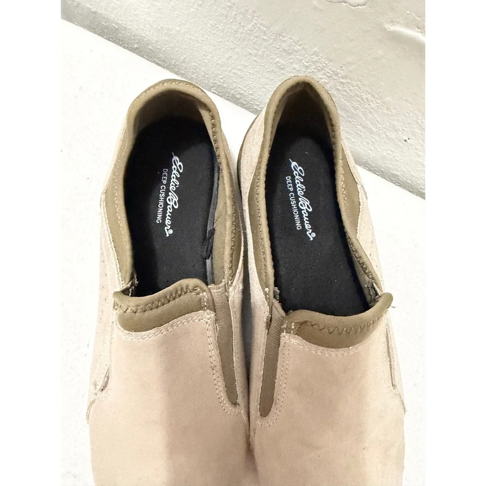 Eddie Bauer Birch Bay Tan Suede Leather Slip On Shoes Womens 9M Deep Cushioning